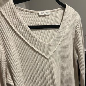 Cream waffle v neck thermal long sleeve